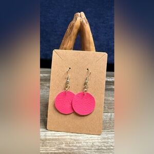 Pink Leather Circle Earrings